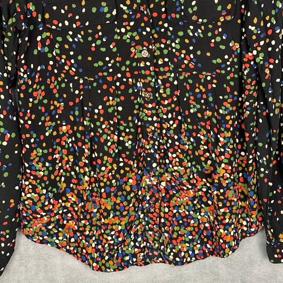 Maeve Top Womens 6 Black Polka Dot Long Sleeve Button Down Career Casual Blouse - Picture 3 of 12